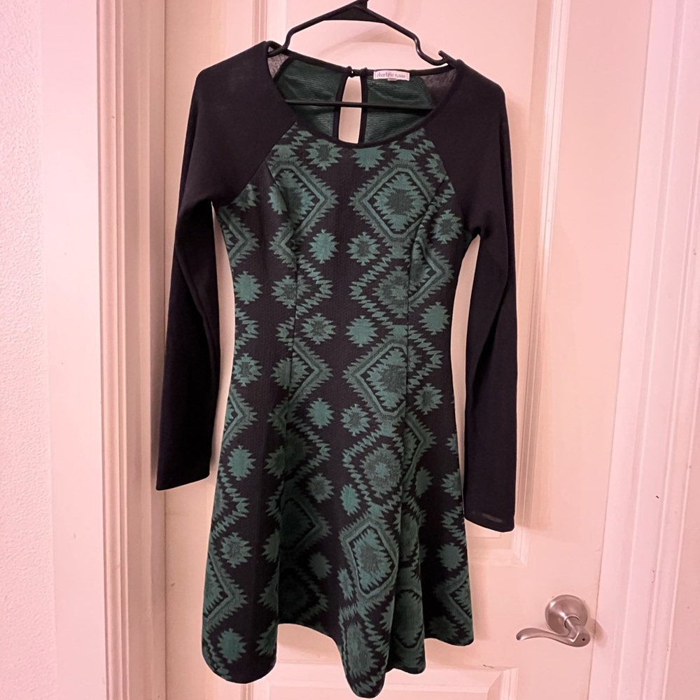 Charlotte Russe Black and Green Long Sleeve Dress